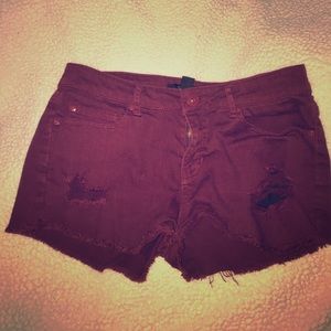 Burgundy ripped shorts