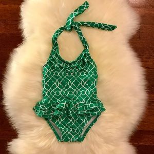 Retro print halter-tie one-piece swimsuit