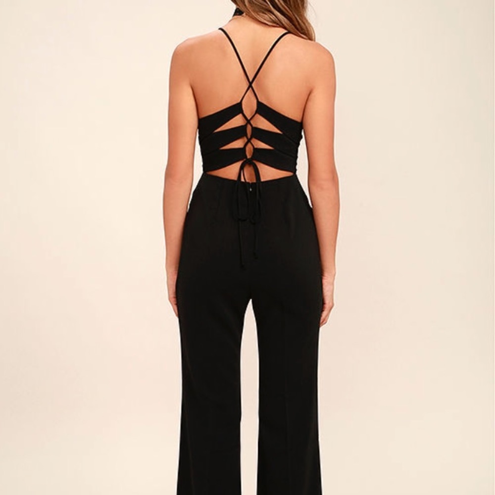 Lace up back pants romper