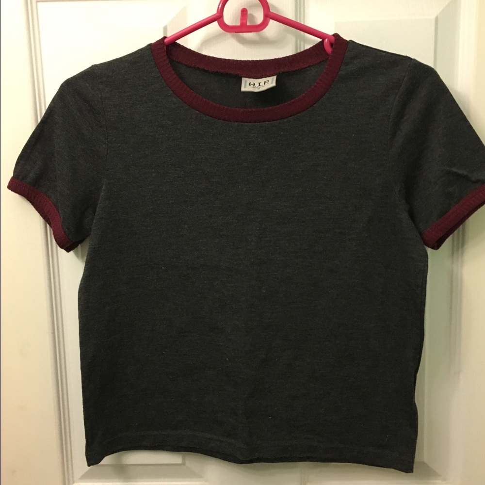 Gray and Burgundy ringer top