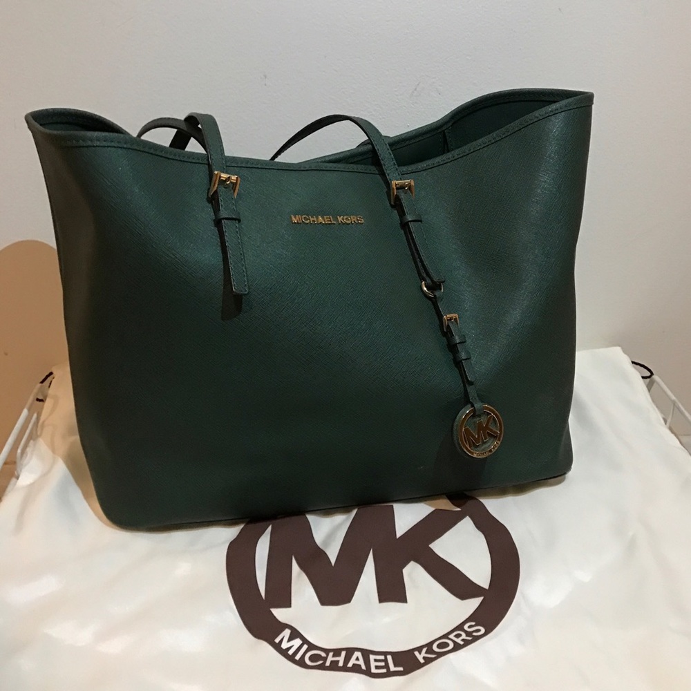 Michael Kors large saffiano leather tote in green