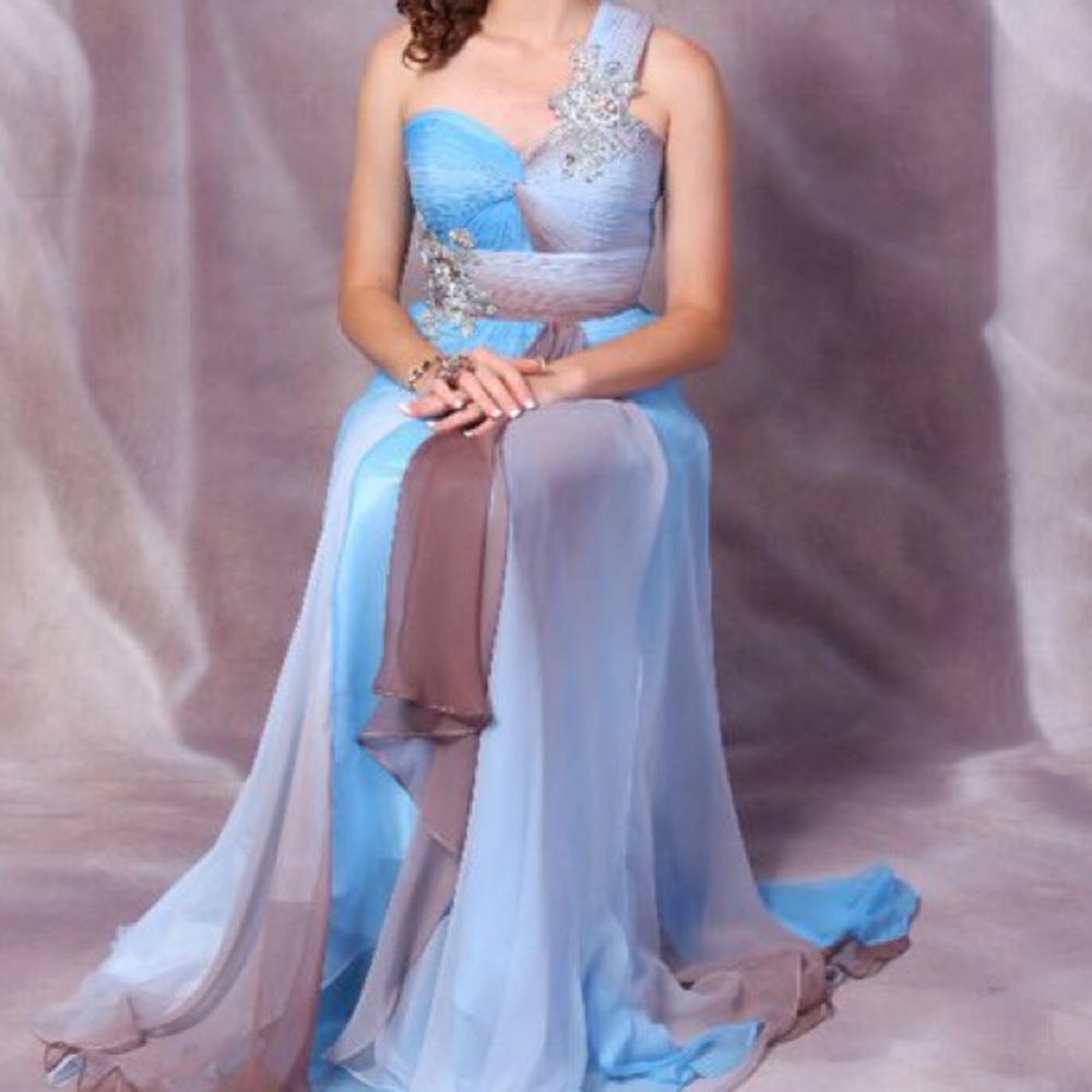 Blue and brown embellished prom dress