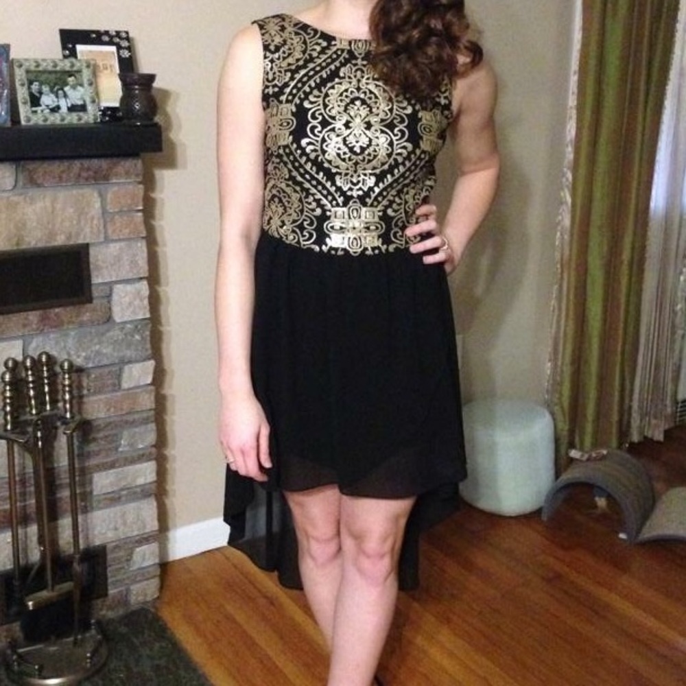 High-low sequined black dress