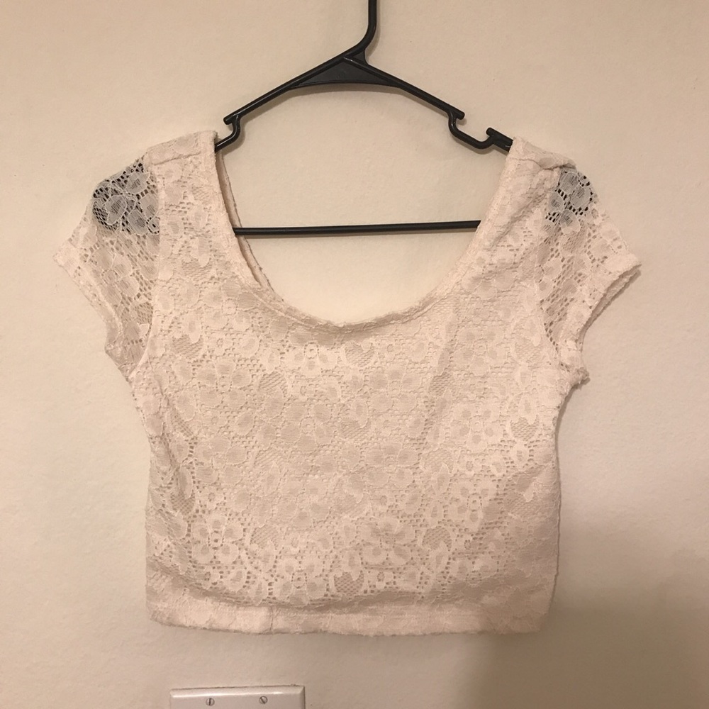 White eyelit crop top