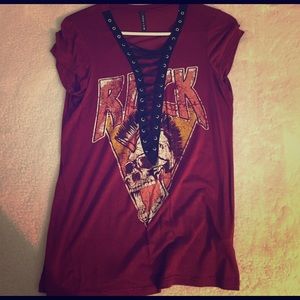 Burgandy criss cross shirt