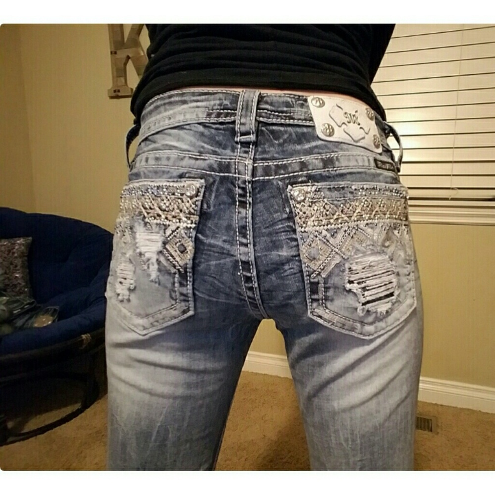 Miss Me - Skinny Ankle Sequin Destroyed Jeans