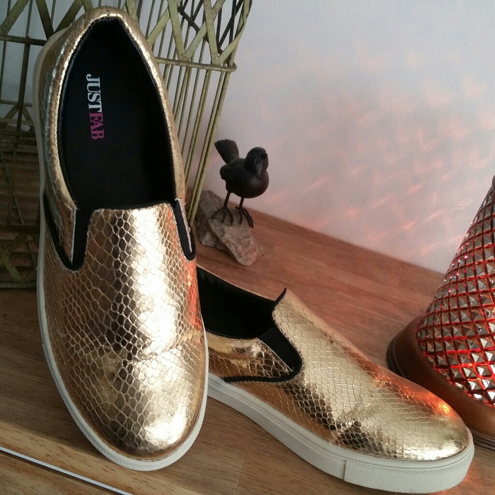 JustFab gold slip on sneakers