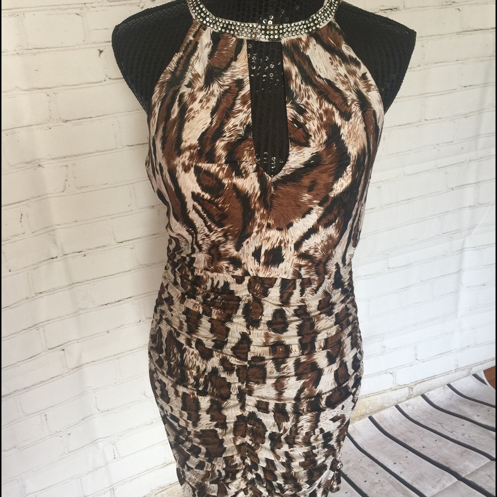 Gorgeous Leopard mini dress rhinestone detail L