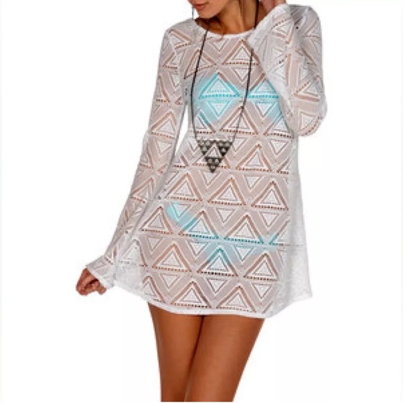 Lagaci Open Back Bell Sleeves Swim Coverup Crochet - Picture 3 of 8