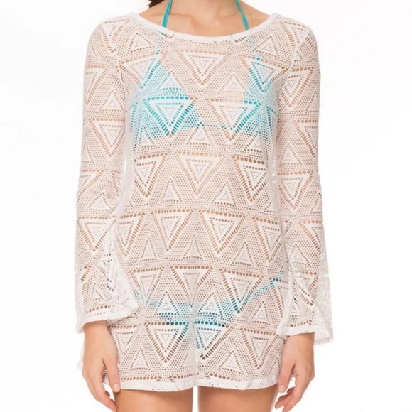 Lagaci Open Back Bell Sleeves Swim Coverup Crochet - Picture 4 of 8