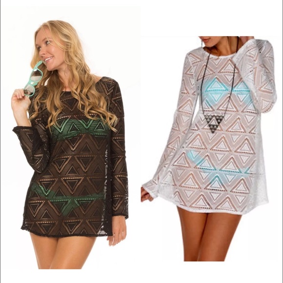 Lagaci Open Back Bell Sleeves Swim Coverup Crochet - Picture 2 of 8