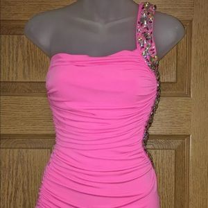 Pink jewel bling fitted semi formal dress small 4
