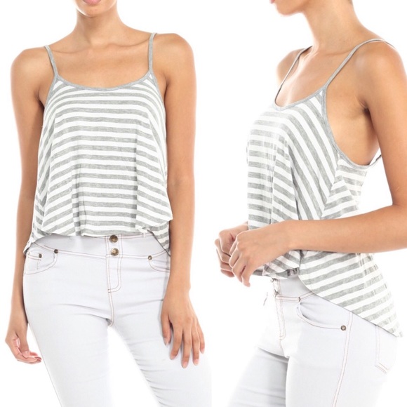 fairlygirly Tops - Flowy Striped High Low Cropped Adjustable Cami Top