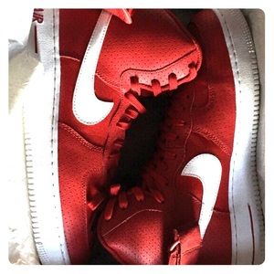 Red and White Nike Hightop Air Force One