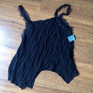 Free people lace trim polka dot tank black size s