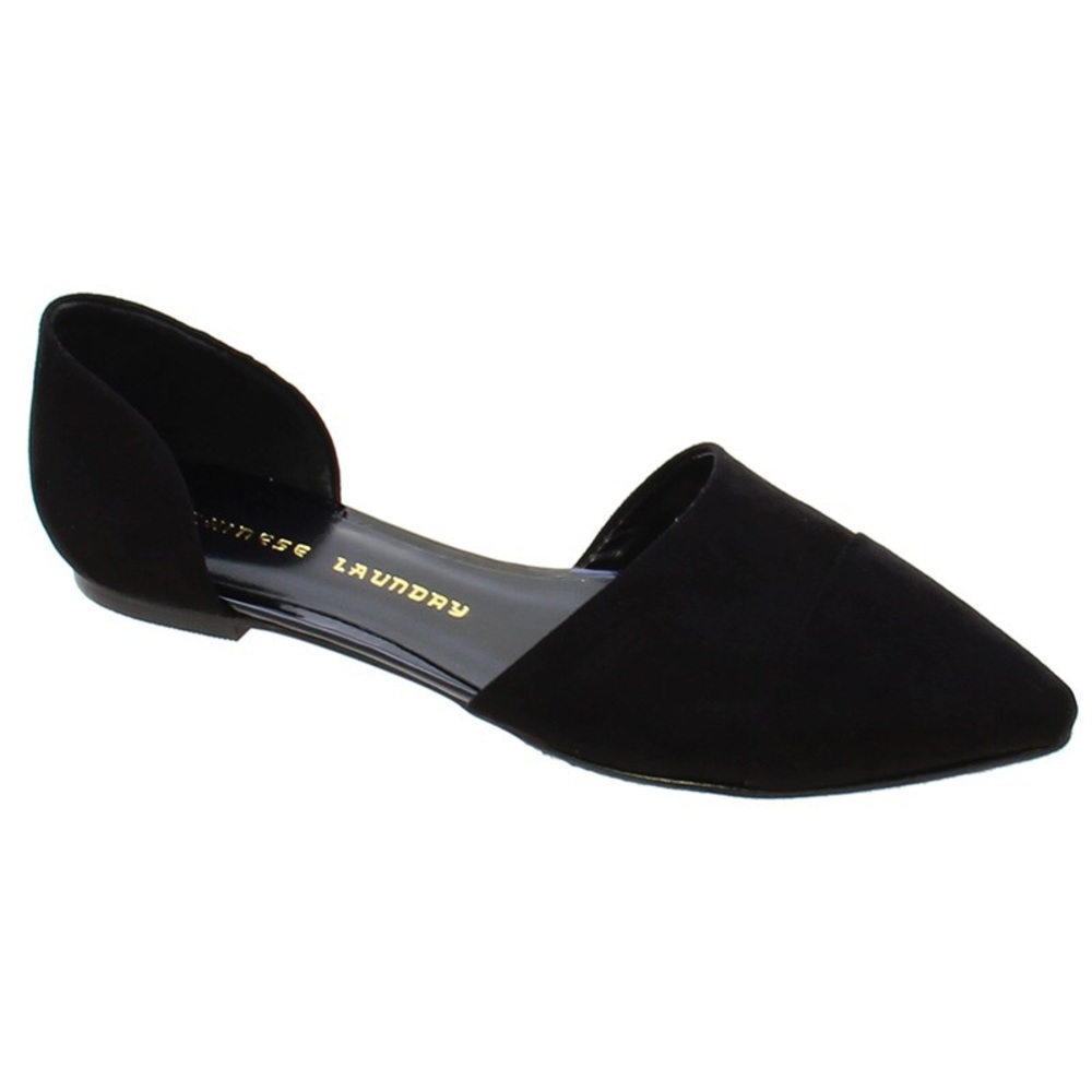 Easy Does It Black Suede Almond Toe D'Orsay Flats