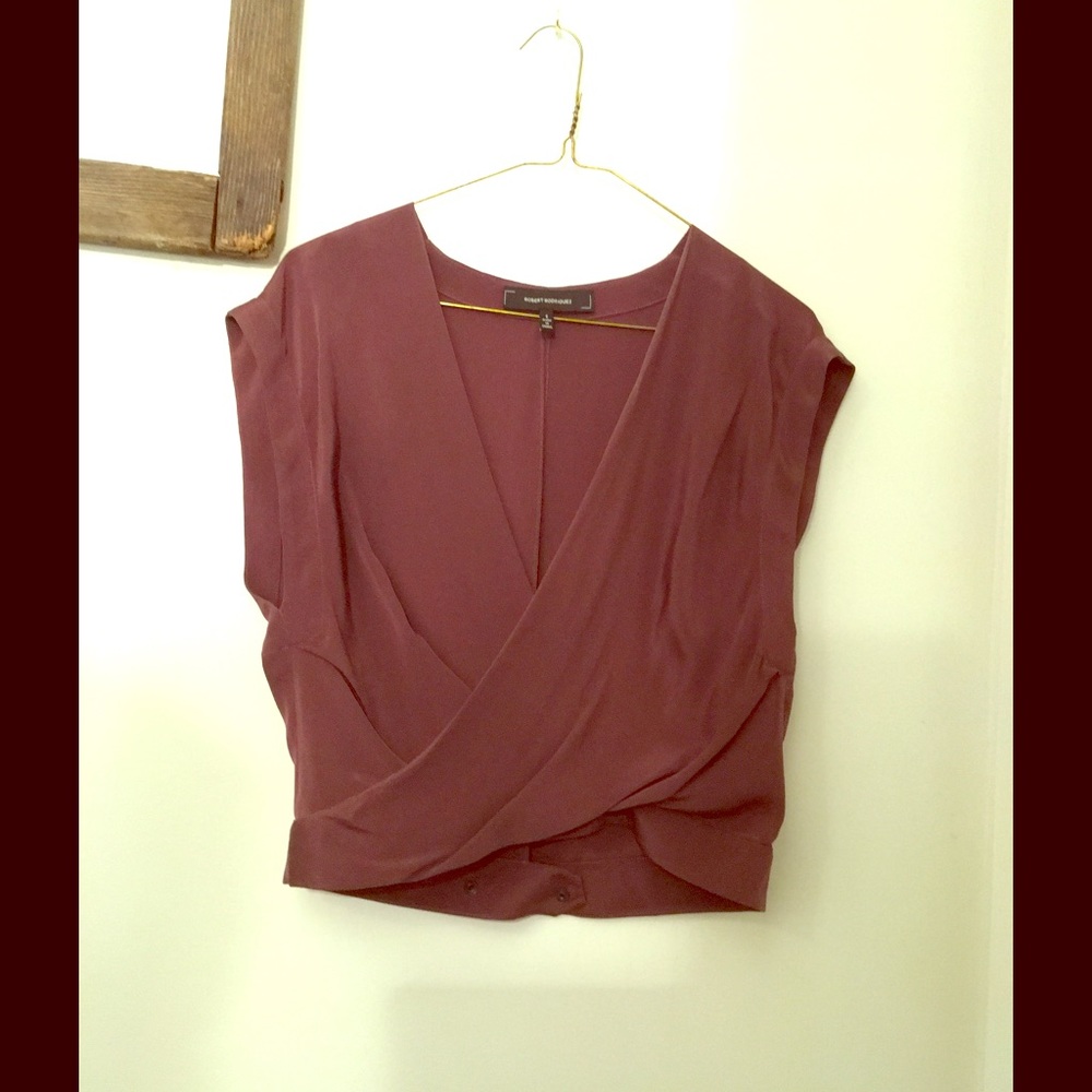 Robert Rodriguez Sleeveless V Wrap Open Back CropT