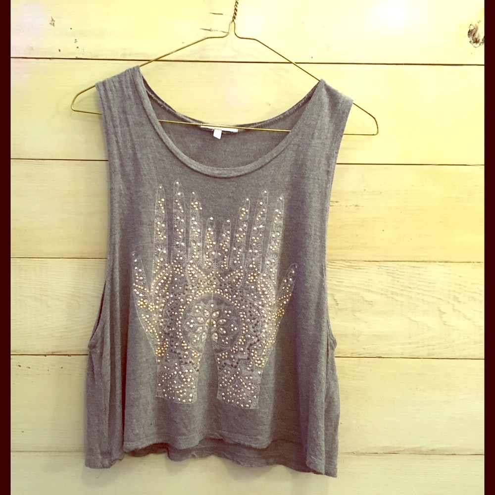 Beaded Mandela flowered hands crop top