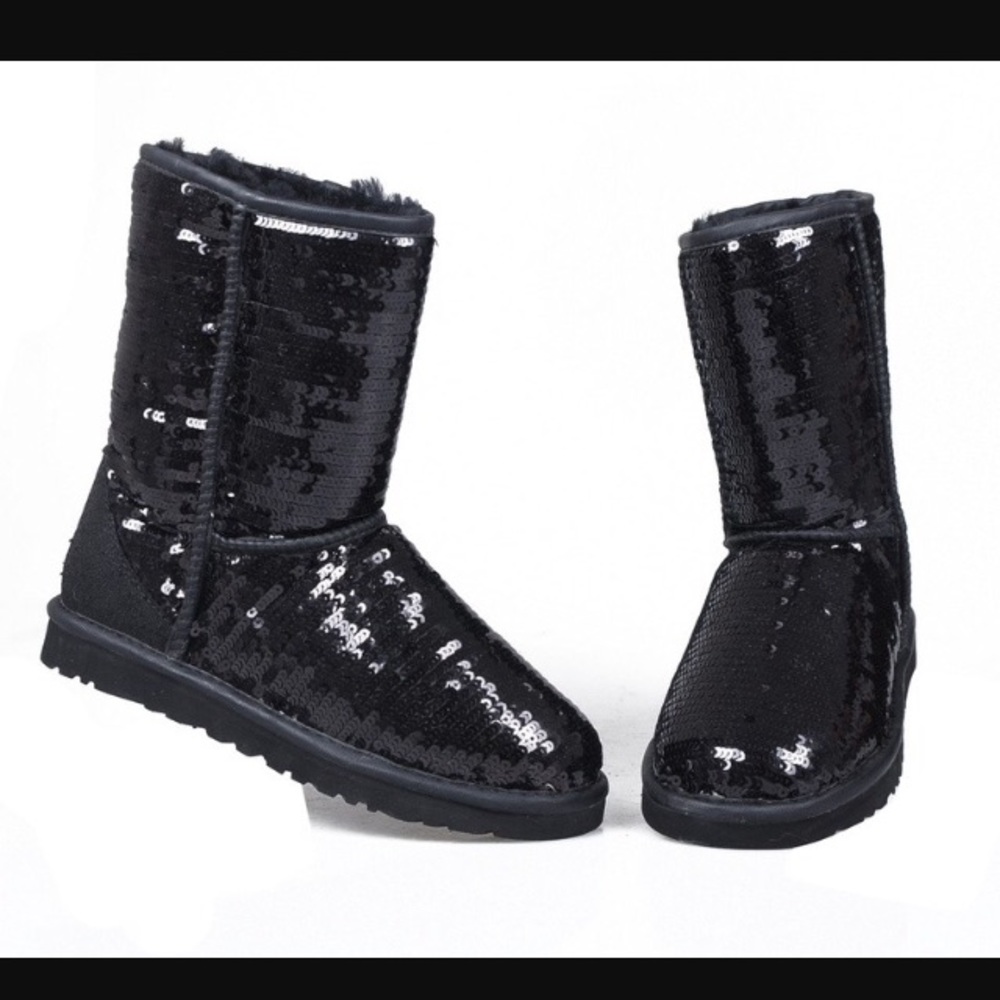 Short Black Sequin UGG Boots