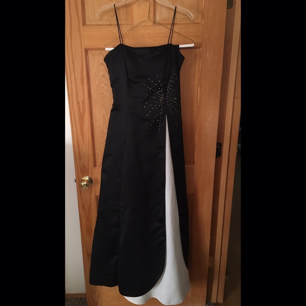 Black and white formal dress with rhinestones