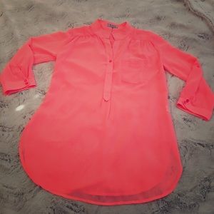 Sheer Coral Peach Button Up Blouse