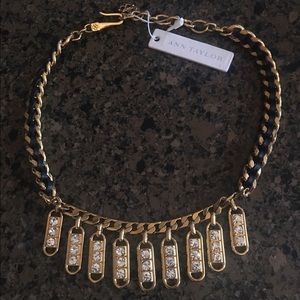 Ann Taylor gold chain & black leather necklace