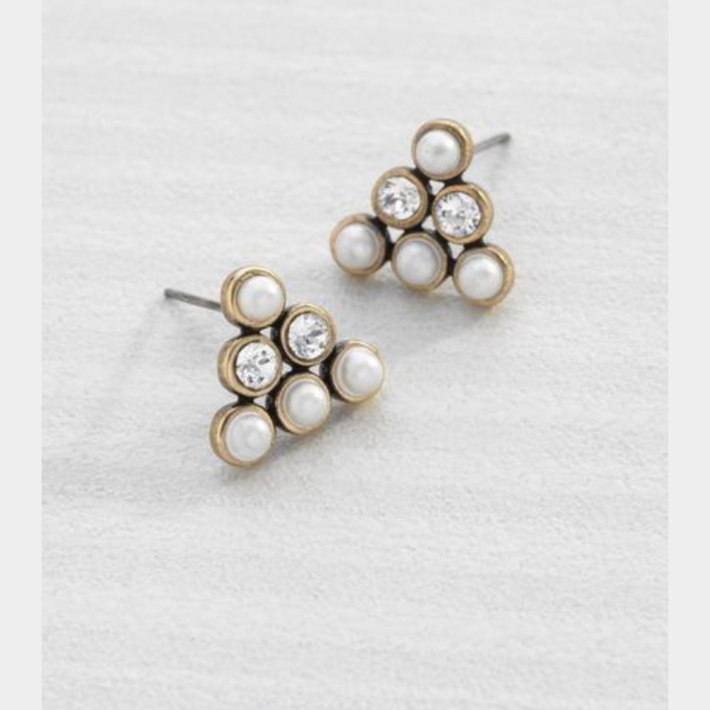 Silpada Brass Pyramid Pearl Earrings NWT