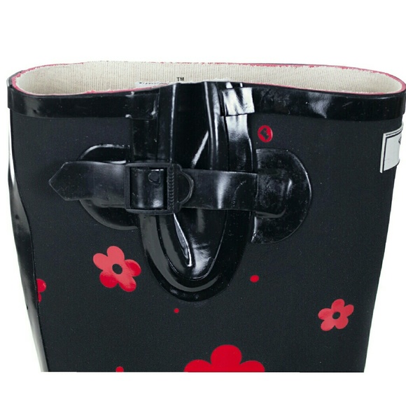 Women's Rainboots,  Rubber Tall Matte Rain Boots, RB-1521, Red Flowers - Picture 3 of 3