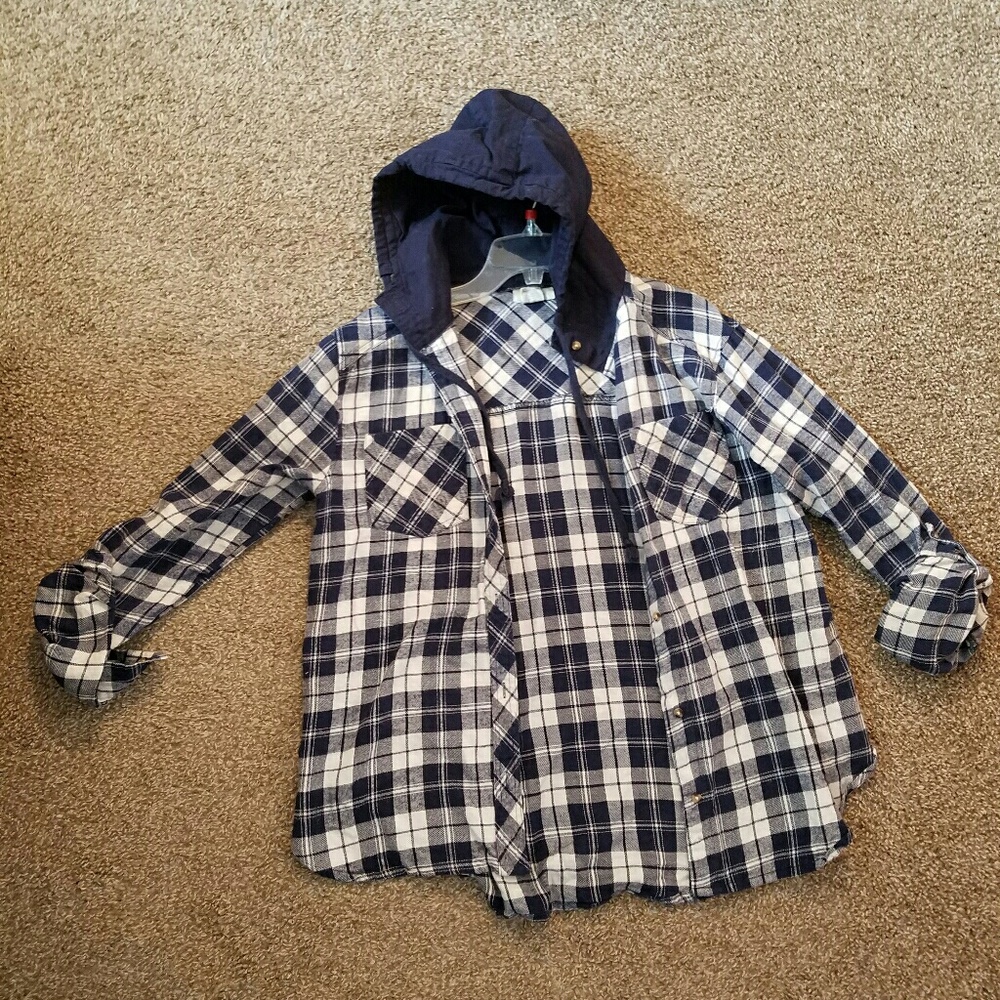 Flannel shirt with hoodie