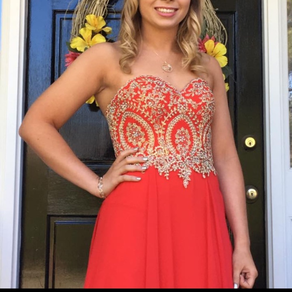 Red and gold prom dress size 3/4