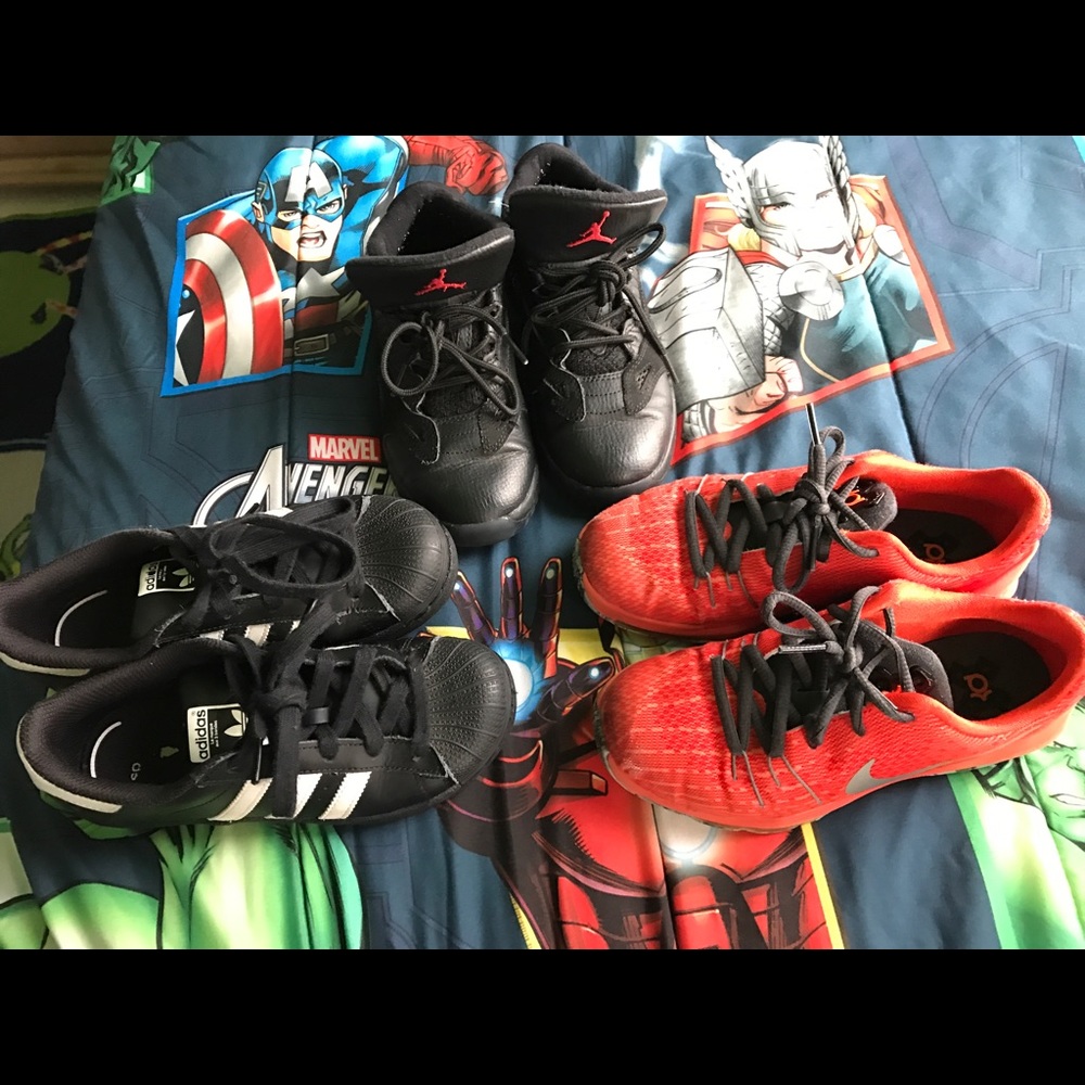 Size 1 (preschool) Jordan's, KD's, Adidas
