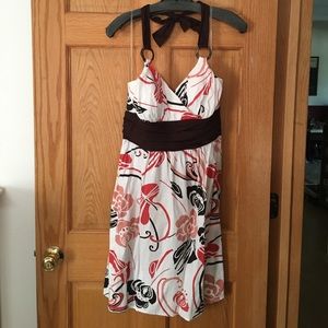 White, burnt orange and brown backless sundress