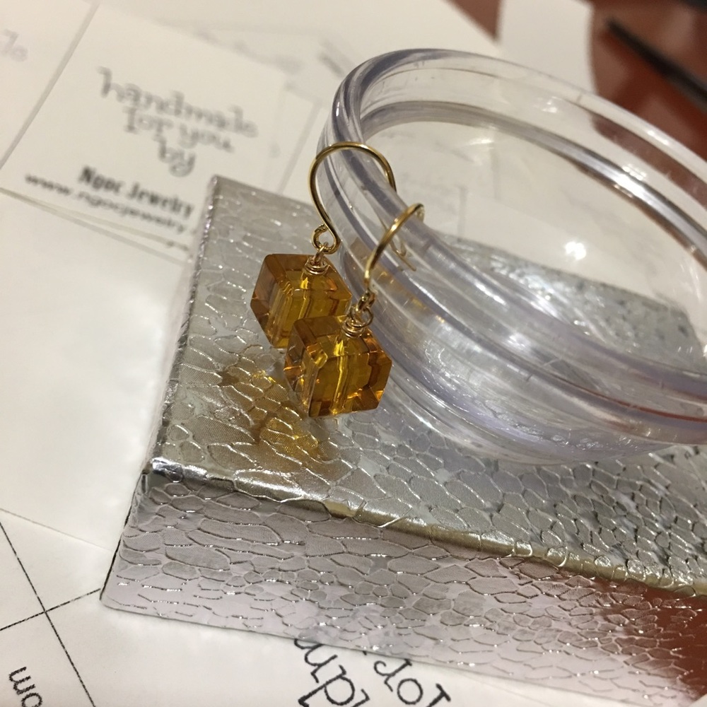 Yellow Glass Cube Earrings