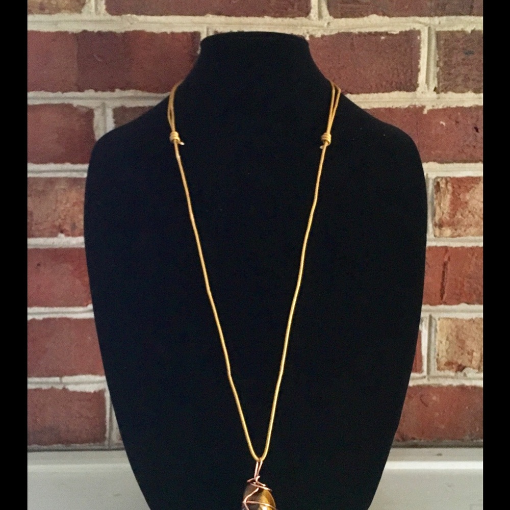Radiant Tiger's Eye Pendant with Copper/Leather!!