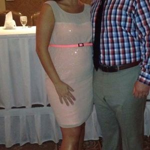 Tan w/ coral sequin dress