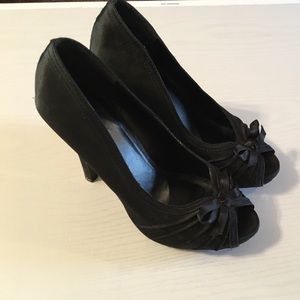 Charlotte Russe peep toe black satin high heels