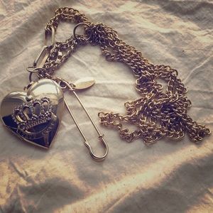 Necklace w/ photo locket heart pendant &safety pin