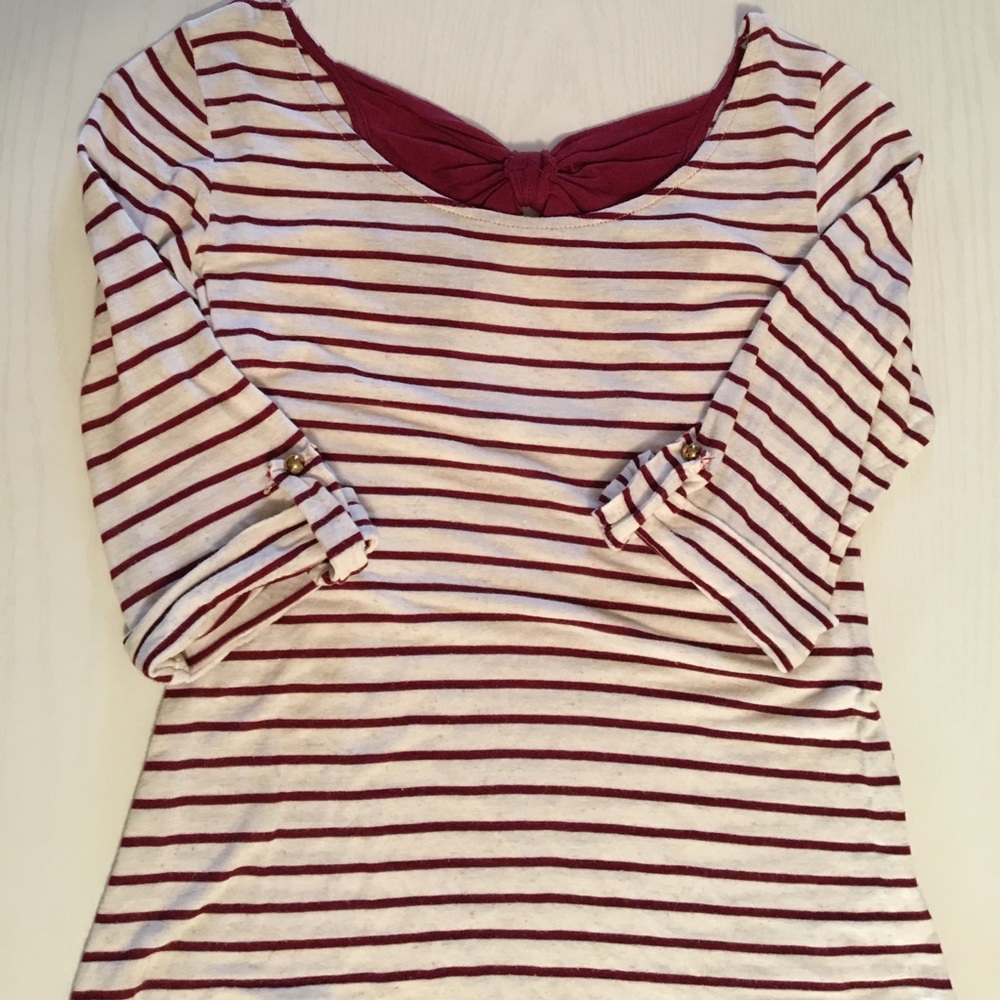 Papaya striped cotton shirt with bow on back