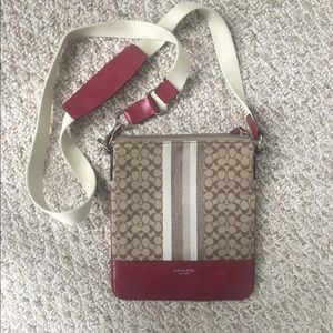 Coach signature khaki/ black cherry crossbody bag