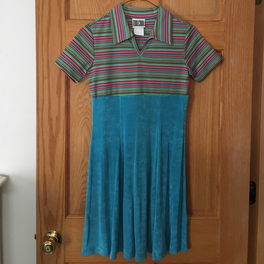 Youth Aqua stretchy collared dress