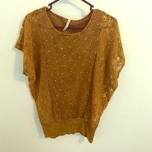Mustard yellow/brown lace shirt