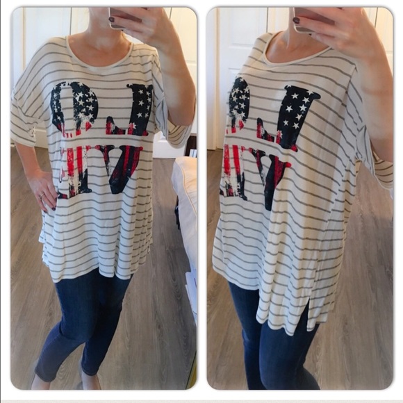 Tops - LOVE American Flag short sleeve tunic top