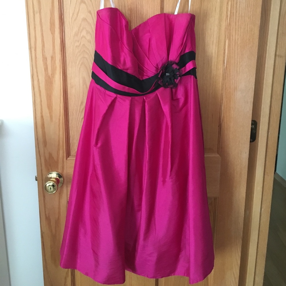 Pink with black accent strapless formal dress