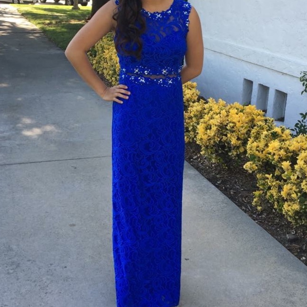 Royal blue lace prom dress