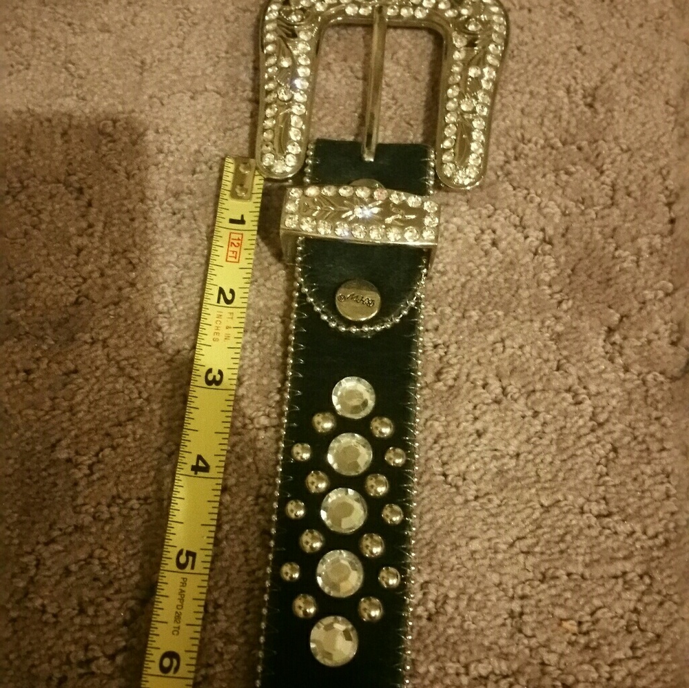 Rodeo all leather and rinestones belt & buckle