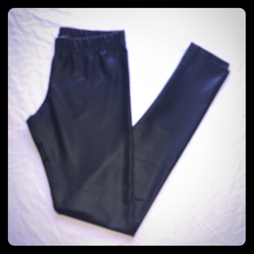 Black faux leather spandex leggings NWOT