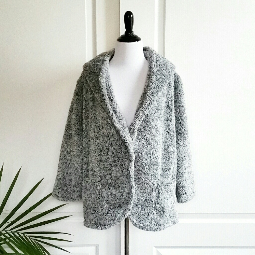 Gray Plush Hoodie Jacket