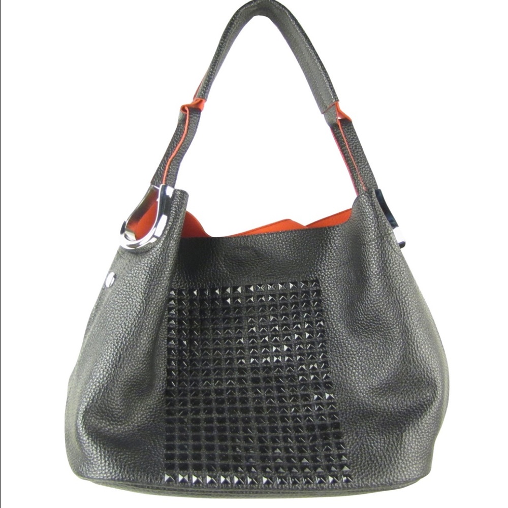 Black Flat Studded Shoulder Handbag