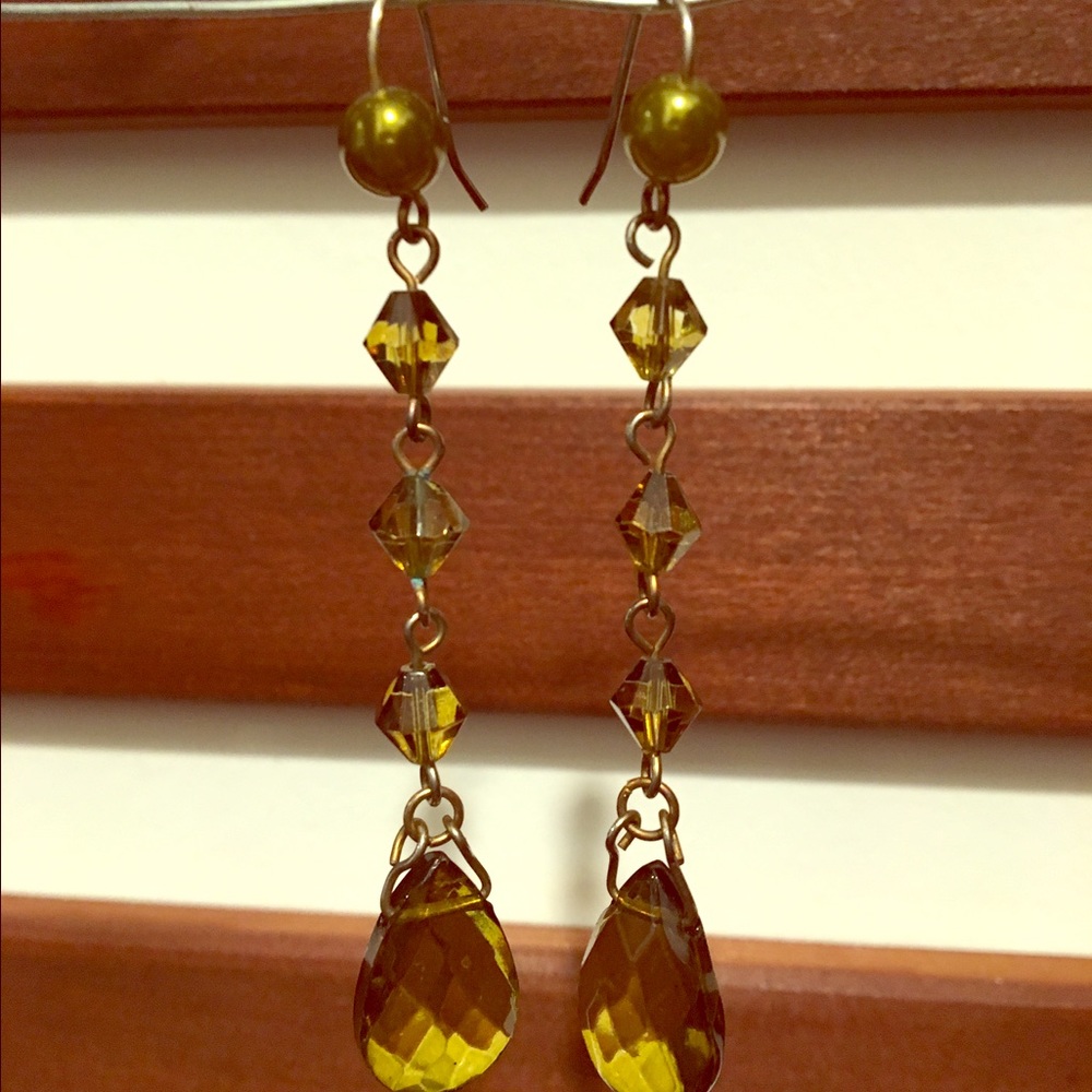 Green glass dangle earrings