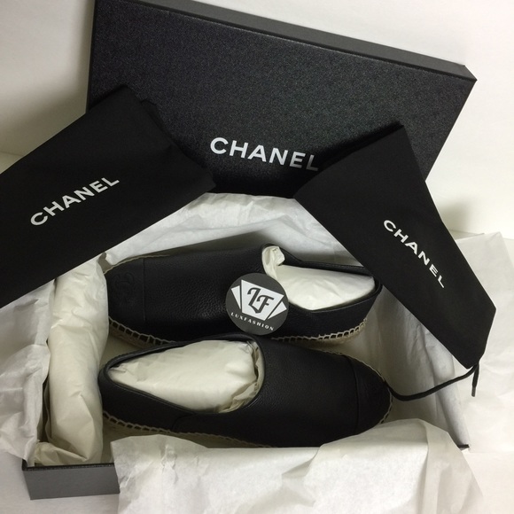 Chanel Espadrilles in Black Pebbled Leather 38 8 - Picture 2 of 4
